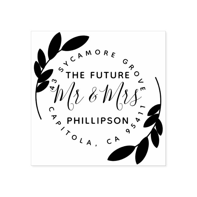 The Future Mr & Mrs Modern Wreath & Rustic Script Gummistempel (Prägung)
