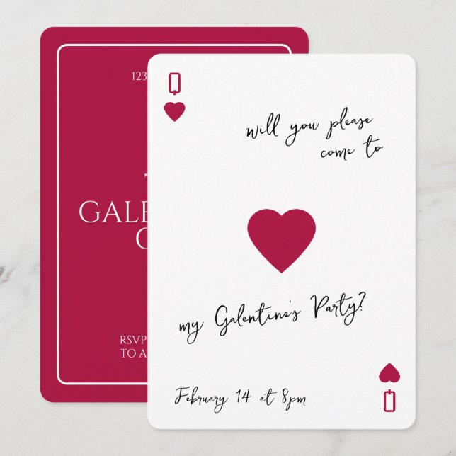 The Galentines Club Queen Of Hearts Invitation Einladung (Vorne/Hinten)