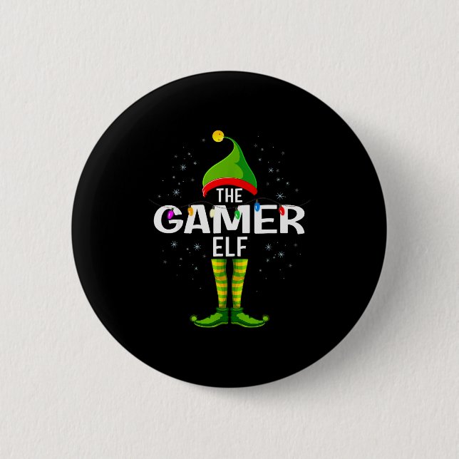 The Gamer Elf Christmas Group Family Pajama  Button (Vorderseite)