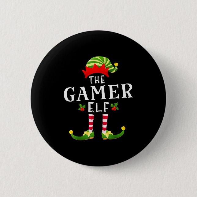 The Gamer Elf Christmas Matching Pajama  Button (Vorderseite)