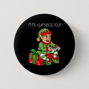 The Gamer Elf Fun Christmas Boys Kids Teens Gaming Button