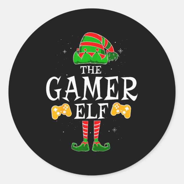 The Gamer Elf Group Matching Family Christmas Holi Runder Aufkleber (Vorderseite)
