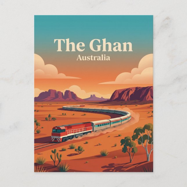 The Ghan, Australische Outback-Eisenbahnreise Postkarte (Vorderseite)