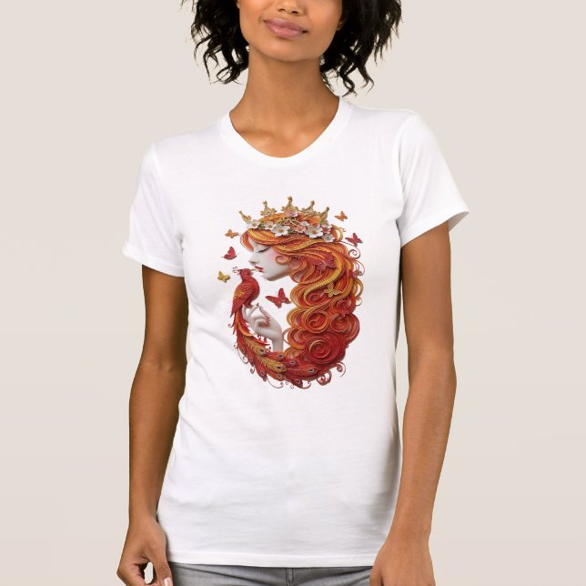 The "Gilded Phoenix & Bloom" Premium 3D Paper Quil T-Shirt (Vorderseite)