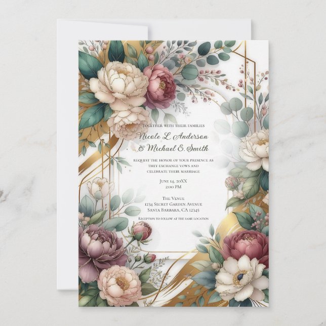 The Gilded Secret Garden Floral Glam Wedding  Einladung (Vorderseite)