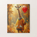 The Giraffe and the red balloon Puzzle<br><div class="desc">The Giraffe and the red balloon. This Whimsical guy wears a cute duck sweater and holds his red balloon as he walks.</div>