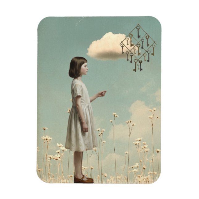 The Girl & Her Key Kite | Surreal Storybook  Magnet (Vertikal)