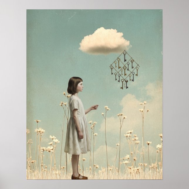 The Girl & Her Key Kite | Surreal Storybook Poster (Vorne)