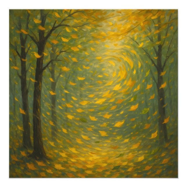 The Golden Autumn Dance: A Vortex of Falling Leave Fotodruck (Vorne)