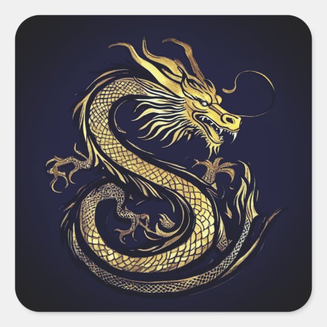 The Golden Dragon – Baroque Flame in the Darkness Quadratischer Aufkleber (Vorderseite)