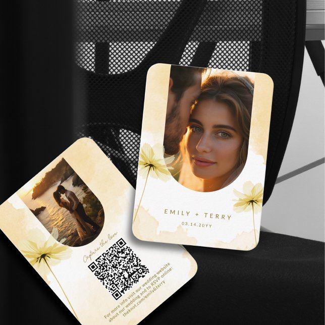 The Golden Hour Grace 2 Foto QR Code Wedding RSVP Begleitkarte (Von Creator hochgeladen)