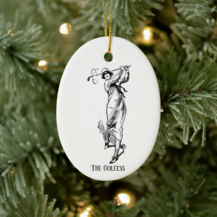 "The Golfess" Vintage Golfdame Keramik Ornament