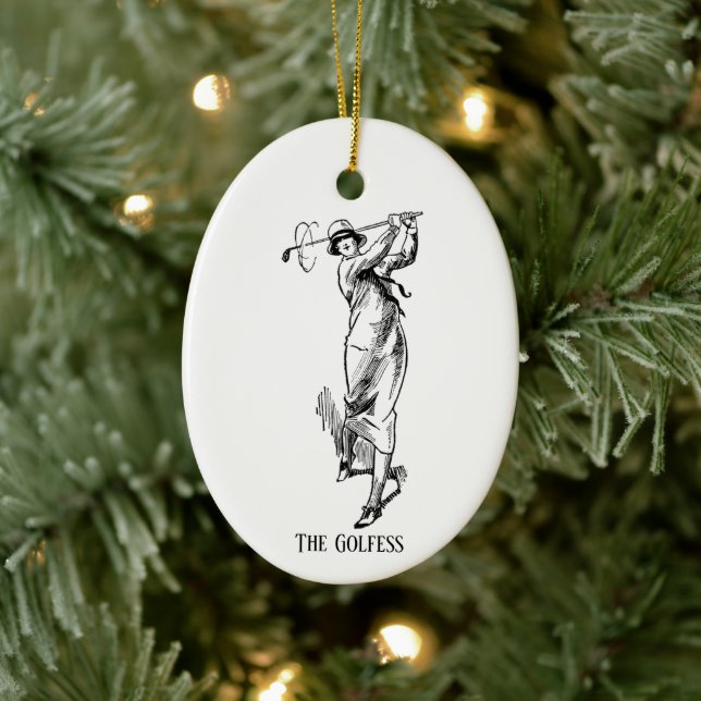 "The Golfess" Vintage Golfdame Keramik Ornament (Baum)