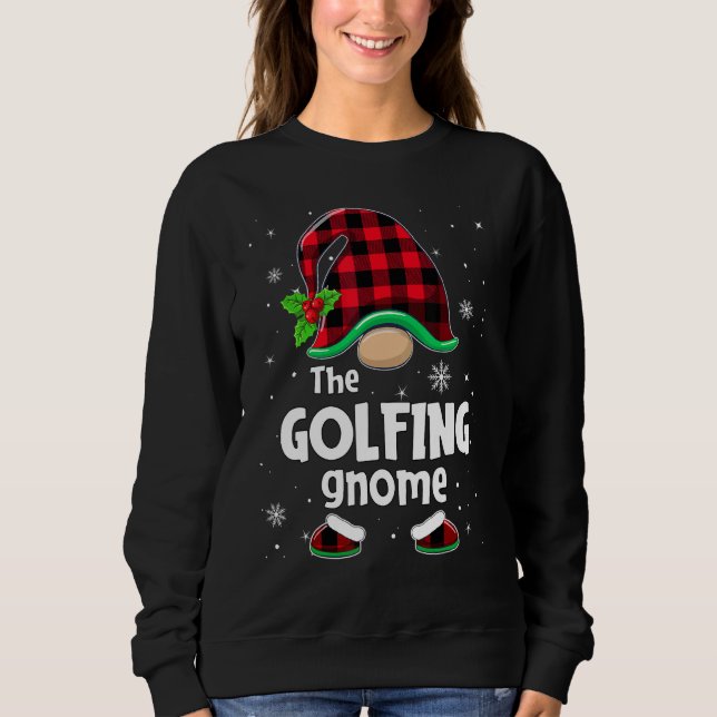 The Golfing Gnome Buffalo Plaid Christmas Matching Sweatshirt (Vorderseite)
