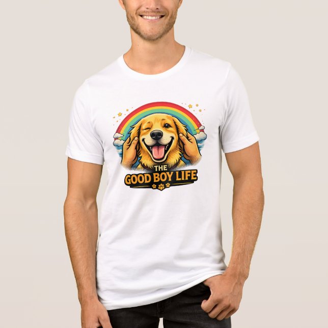 The Good Boy Life – Happy Dog Unisex Bella Tri-Ble Tri-Blend Shirt (Vorderseite)