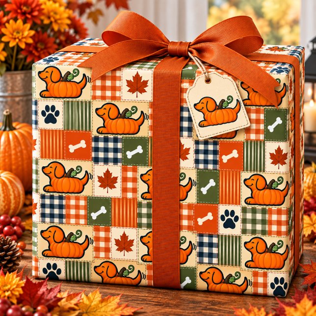 The Goodog™ Kürbis-Patchwork-Hund Geschenkpapier (Von Creator hochgeladen)