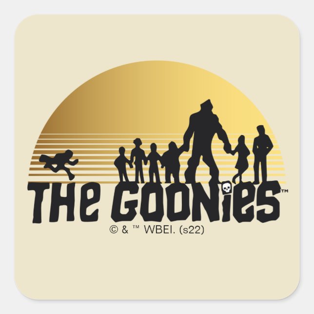 The Goonies Sunset Silhouette Graphic Quadratischer Aufkleber (Vorderseite)