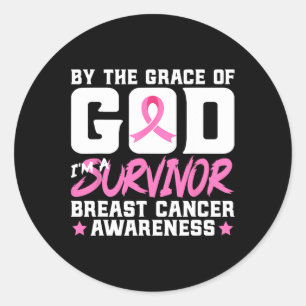 The Grace God I'm a Survivor Breast Cancer Awarene Runder Aufkleber