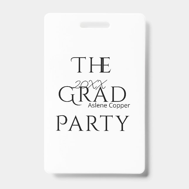 The grad party name 20XX bold letter graduatsimple Ausweis (Vorderseite)