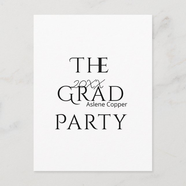The grad party name 20XX bold letter graduatsimple Postkarte (Vorderseite)