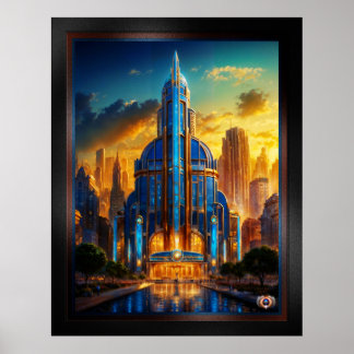 The Grand Art Deco Blue Plaza Pavillon von Xzendor Poster