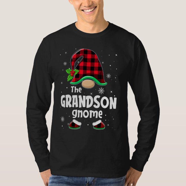 The Grandson Gnome Buffalo Plaid Christmas Matchin T-Shirt (Vorderseite)