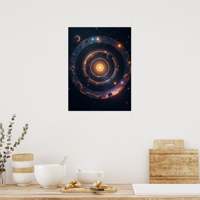 The Gravity of Shapes – Cosmic Geometric Abstract  Poster (Küche)