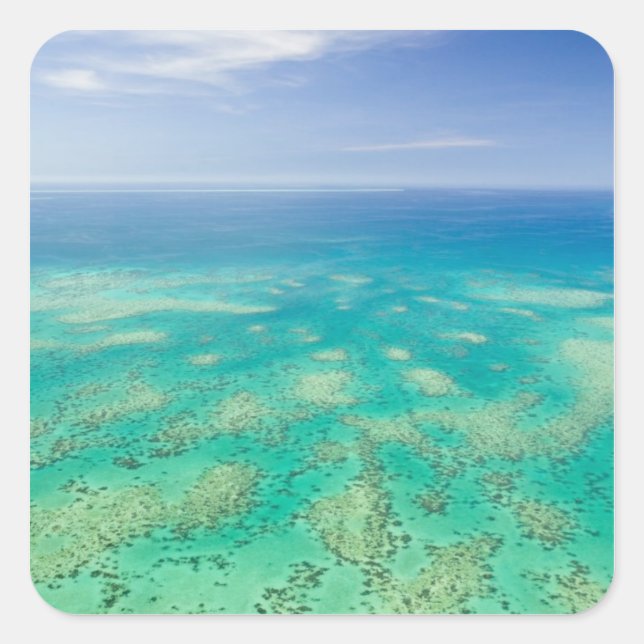 The Great Barrier Reef, Luftbild von Green Quadratischer Aufkleber (Vorderseite)