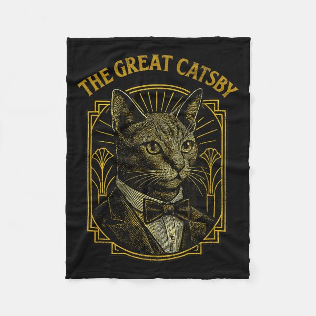 The Great Catsby Funny Retro Art Deco Cat Design  Fleecedecke (Vorderseite)