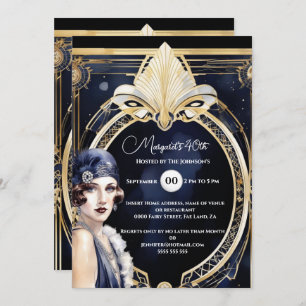 The Great Gatsby Blue Gold Flapper Girl of 1920 Einladung