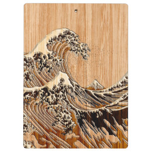 The Great Hokusai Wave Bamboo Wood Style Accent Klemmbrett