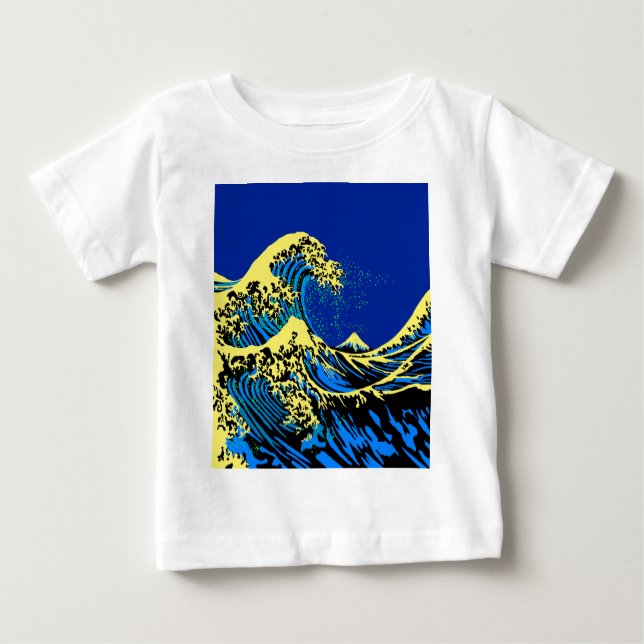 The Great Hokusai Wave in Blue Pop Art Style Baby T-shirt (Vorderseite)