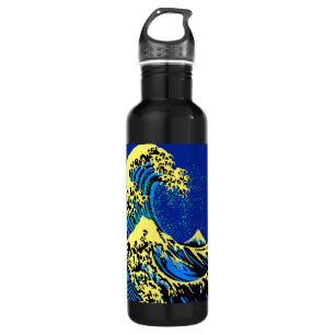 The Great Hokusai Wave in Blue Pop Art Style Edelstahlflasche