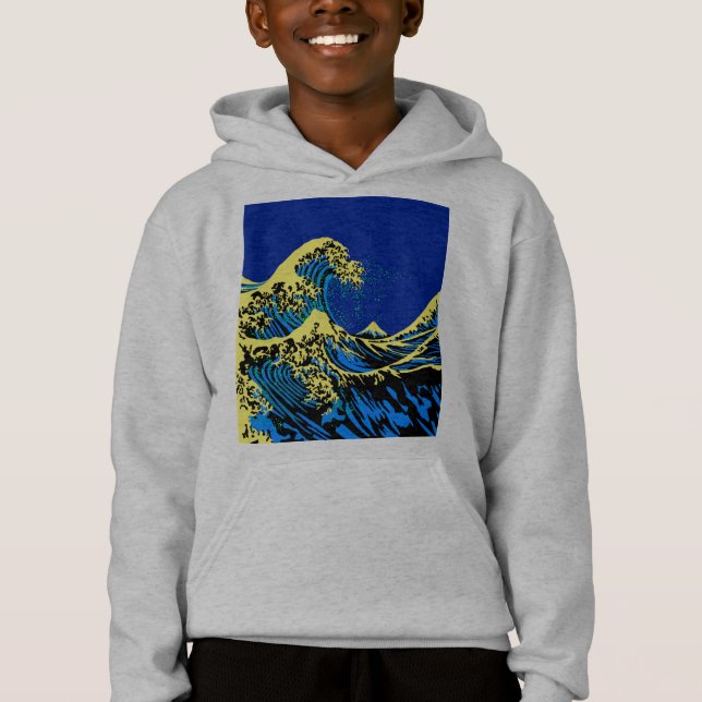 The Great Hokusai Wave in Blue Pop Art Style Hoodie (Vorderseite)