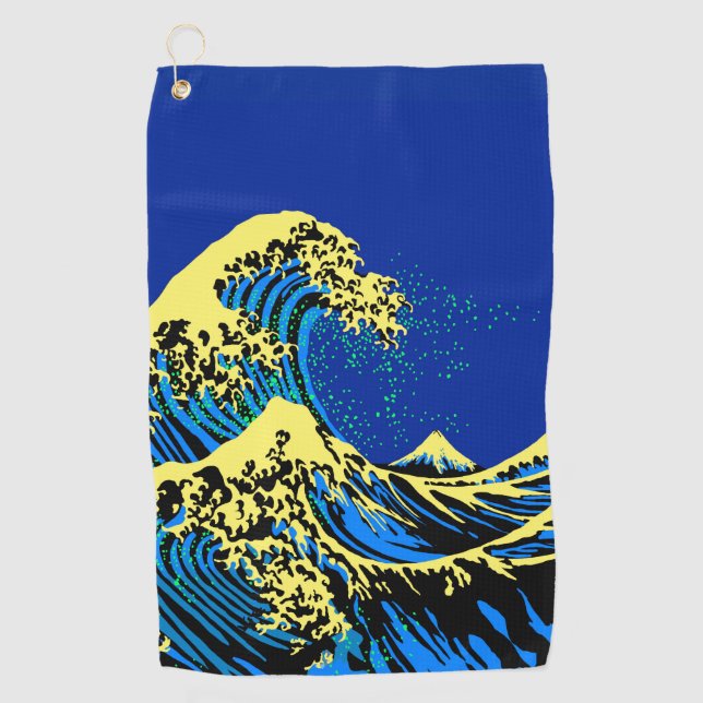 The Great Hokusai Wave in Blue Yellow Pop Style  Golfhandtuch (Vorderseite)