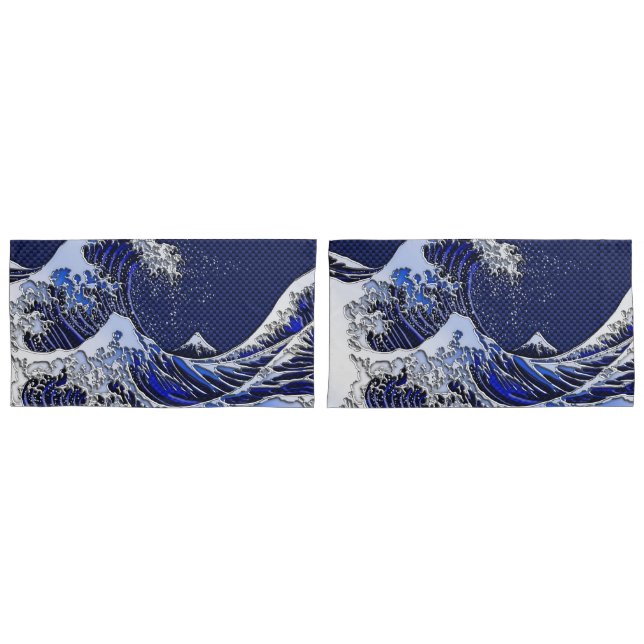 The Great Hokusai Wave in Chrome Style Kissenbezug (Vorderseite-Set)