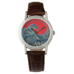 The Great Hokusai Wave in Vibrant Style Armbanduhr