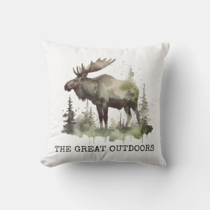 "The Great Outdoors" anpassbares Wasserfarben-Elch Kissen