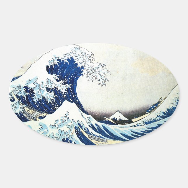 "The Great Wave" japanische Malerei von Hokusai Ovaler Aufkleber (Vorderseite)