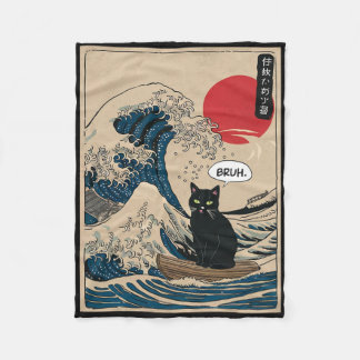 The Great Wave Kanagawa Funny Japanese Surfing Cat Fleecedecke