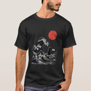 The Great Wave Kanagawa Funny Japanischer Surfkatz T-Shirt