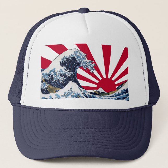 "The Great Wave off Kanagawa"+"Steigende Sonnenfla Truckerkappe (Vorderseite)