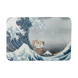 The Great Wave off Kanagawa with Cute Kittens Badematte