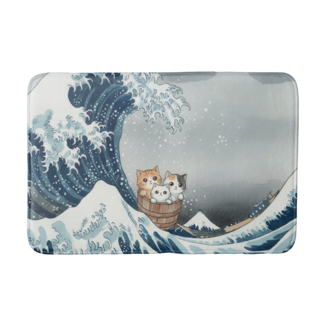 The Great Wave off Kanagawa with Cute Kittens Badematte (Vorderseite)