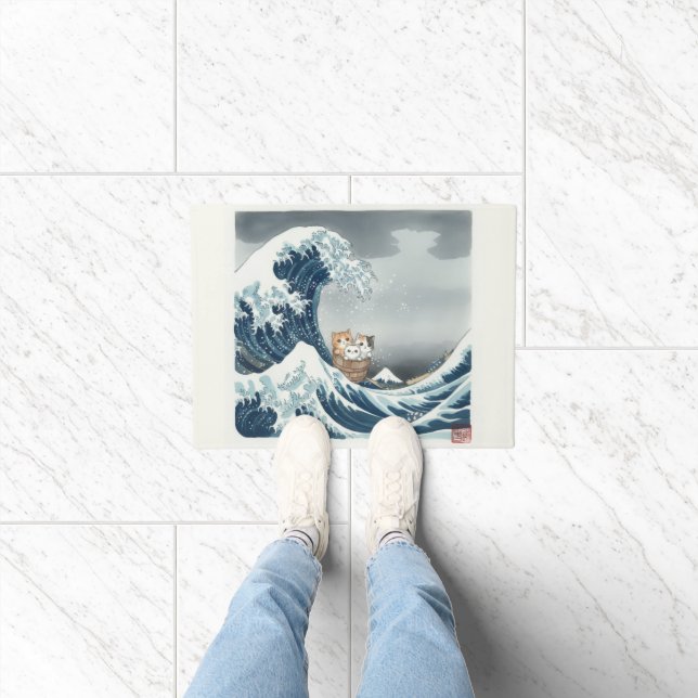 The Great Wave off Kanagawa with Cute Kittens Fußmatte (Indoor)