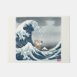 The Great Wave off Kanagawa with Cute Kittens Fußmatte