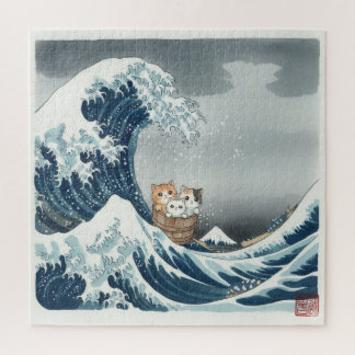 The Great Wave off Kanagawa with Cute Kittens Puzzle