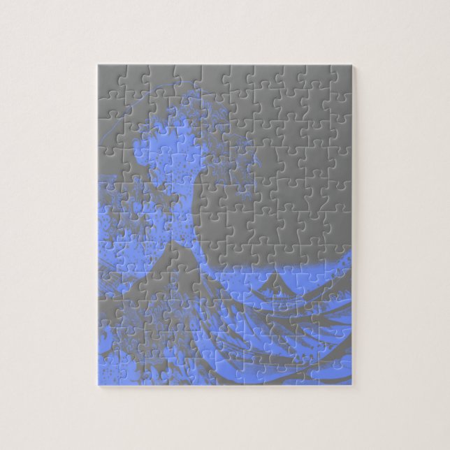 The Great Wave Seafoam Blue & Gray Puzzle (Vertikal)