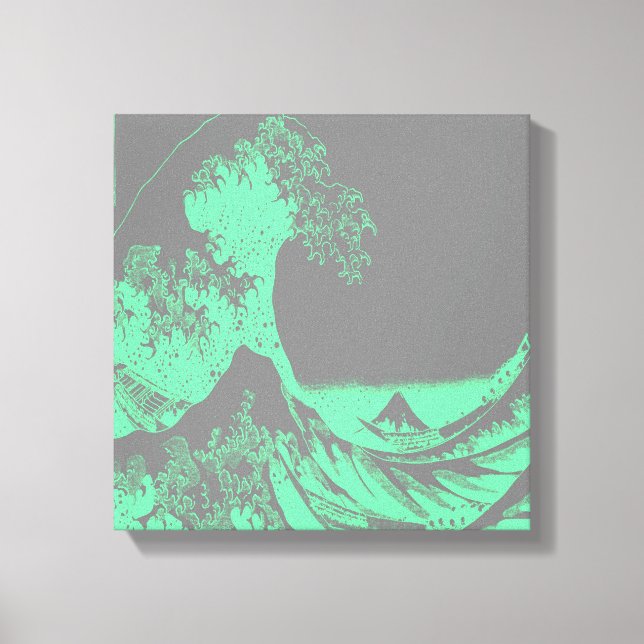 The Great Wave Seafoam Green & Gray Wrapped Canvas Leinwanddruck (Vorderseite)