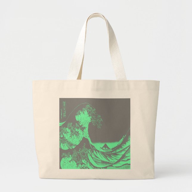 The Great Wave Seafoam Green & Grey Jumbo Stoffbeutel (Vorne)